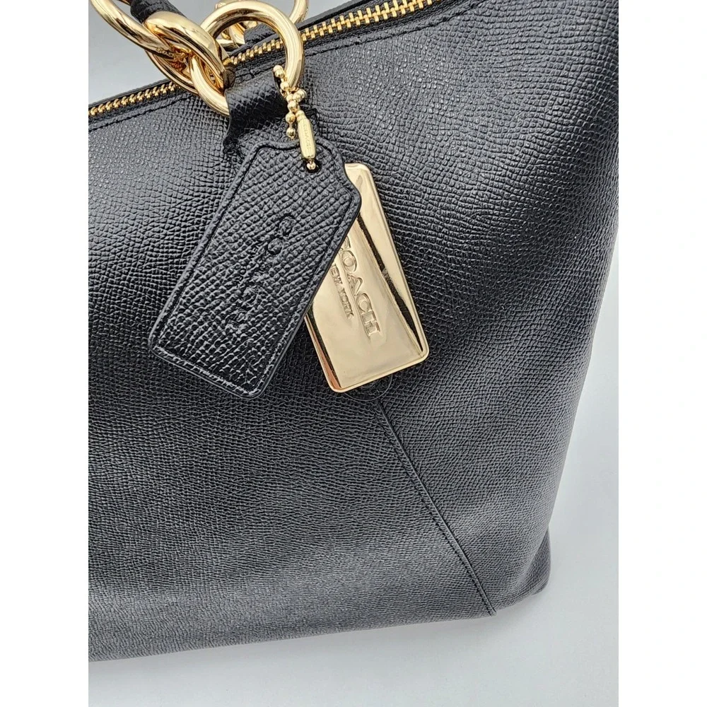 Coach Ava Tote Crossgrain Black Leather Shoulder Bag with Gold F57526 - Picture 3 of 15